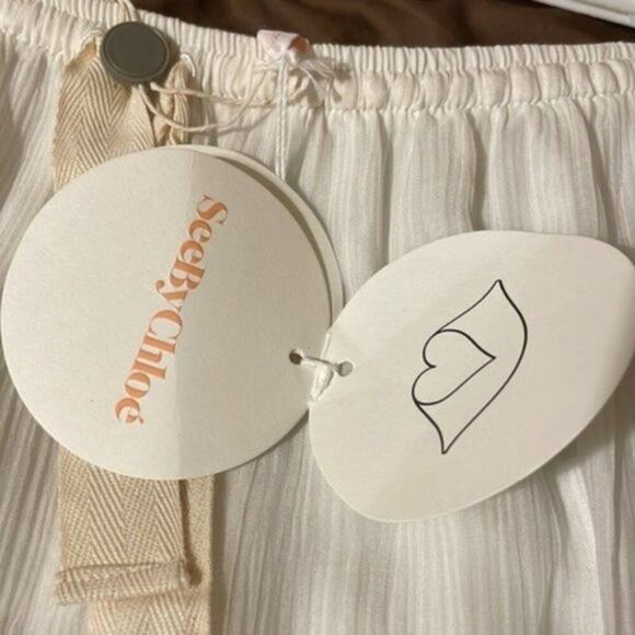 See by Chloe Tiered cotton and silk blend crepon midi white size 12 - Picture 4 of 7